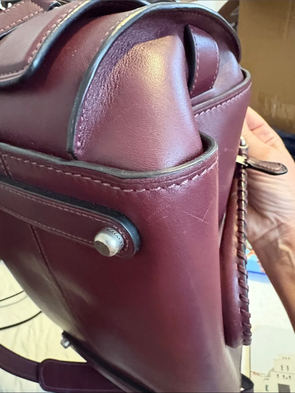 Coach Ace glove tanned leather Satchel Oxblood with Braided Handles.
